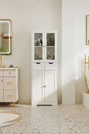 H&O Direct Modern Tall Glass Door Cabinet in White