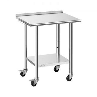 OEM Mesa De Trabajo De Acero Inoxidable 2 Niveles, Mesa De Preparaci&oacute;n Con Ruedas 76,2 X 61 X 89,4 Cm, Estante Inferior Ajustable, Protector Contra Salpic
