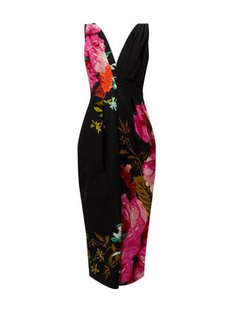 Erdem floral-print cotton midi dress - women - Cotton - 4 - Black