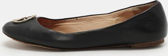 Carolina Herrera Black Leather Logo Embellished Ballet Flats