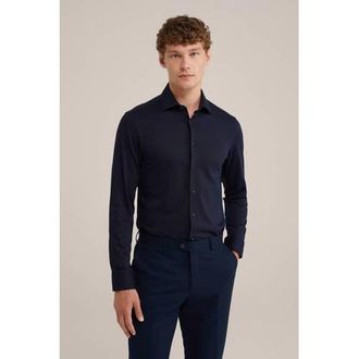 WE Fashion WE Fundamentals zakelijk overhemd met jacquard donkerblauw