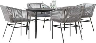 vidaXL Vidaxl - Juego Comedor Jard&iacute;n 5 Pzas Cojines Rat&aacute;n Sint&eacute;tico Vidrio Gris