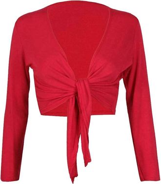 Generic women Long Sleeves Tie Shrug Red XXXL = 24-26