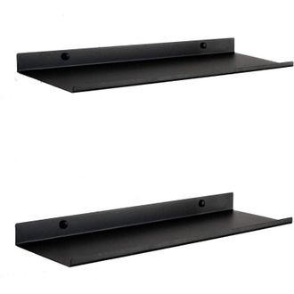 OEM Estanter&iacute;a Flotante Negra Para Pared - Juego De 2 Estantes Met&aacute;licos De 50 Cm - Fijaciones Invisibles - Capacidad De Carga De Hasta 8 Kg - Para Libros