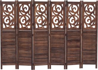 Hhg [nunca Usado] Biombo T568, Separador De Ambientes, Mampara, Protecci&oacute;n Visual, Divisi&oacute;n De Espacios, Con Adornos, Plegable, Madera De Paulownia, 170 X