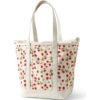 Lands End Medium Print 5 Pocket Open Top Canvas Tote Bag in Red Strawberry/natural at Nordstrom