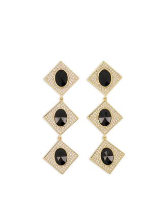 Self Portrait Gold Crystal Black Tiered Earrings Accessories