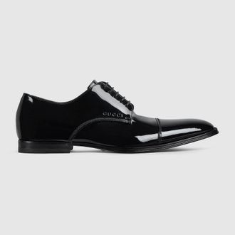 Gucci Mens Lace-up Shoe With Embossed Logo, Black, Leather