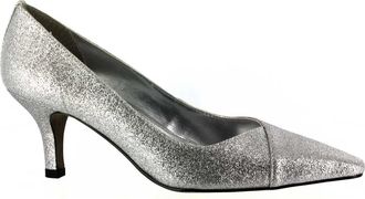 Easy Street Womens Easy Street Chiffon Pumps Silver Glitter Kitten Heel HTAT554
