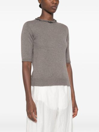 Fabiana Filippi Crystal-Embellished Crewneck Sweater - grey