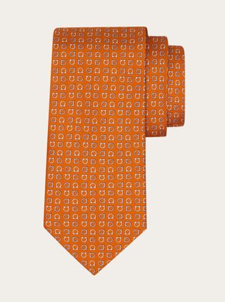 Ferragamo Men Gancini print silk tie Orange
