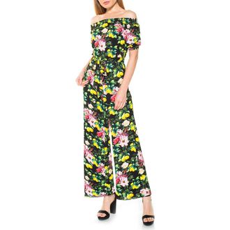 Alexia Admor Brea Off-the-Shoulder Wide Leg Jumpsuit in Black Lemon at Nordstrom Rack, Size Small