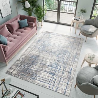 Tapiso Alfombra de polipropileno en azul, crema y gris 120x170 cm