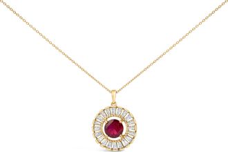 House of Brilliance 14K Yellow Gold Plated Sterling Silver Created Red Ruby and Diamond Medallion Pendant Necklace
