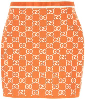 Gucci Short Skirts, female, Orange, Size: M GG Fine Cotton Jacquard Skirt