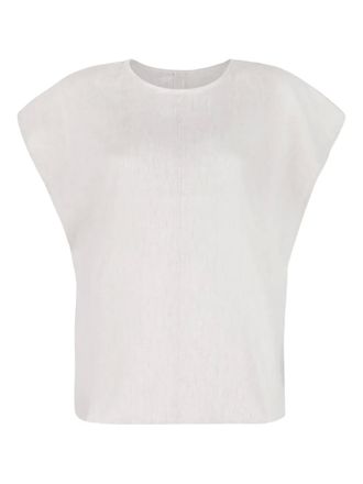 Calvin Klein crew neck top - women - Viscose/Linen/Flax/Elastane - L - Neutrals