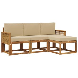vidaXL Conjunto De Sof&aacute;s De Exterior 4 Pcs Natural Y Beige Poli&eacute;ster Vidaxl