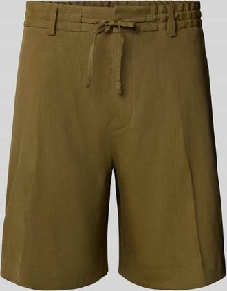 HUGO BOSS Regular Fit Leinenbermudas mit Eingrifftaschen Modell Peter in Oliv, Gr&ouml;&szlig;e 102