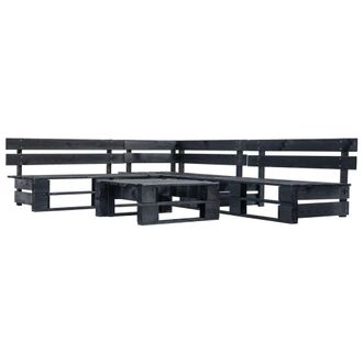 vidaXL Set De Muebles De Jard&iacute;n De Palets 4 Piezas Madera Negro Vidaxl