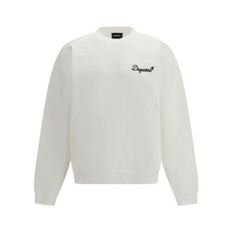 Dsquared2 Sweatshirts, male, White, Size: 2XL Cotton Sweatshirt with Ribbed Crew Neck