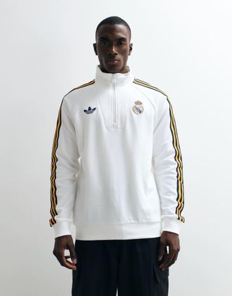 adidas Real Madrid Originals - Top bianco con zip corta
