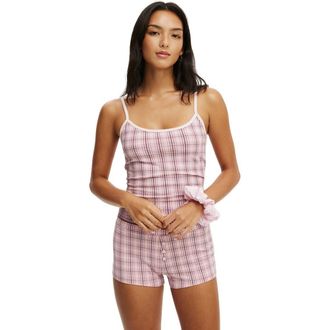 Cotton On Womens Dreamy Soft Longline Cami in Isla Micro Check Pink Kiss at Nordstrom, Size Xx-Small