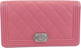 Chanel Boy Chanel Pink Leather Long Wallet (Bi-Fold) (Pre-Owned)