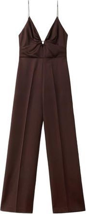 Mango Mono Deep V-Neck Sleeveless Jumpsuit in Chocolate at Nordstrom, Size X-Large