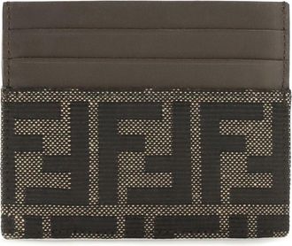 Fendi Mens Ff Jacquard And Leather Card Holder Tab.mr+ebano Polyester; Cotton Wallet
