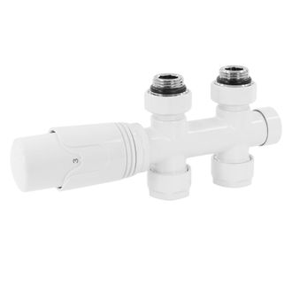 ECD Germany Luxebath - Juego De Grifer&iacute;a Multibloque Blanco Recto Incluye Cabezal Termost&aacute;tico Para Radiadores De Ba&ntilde;o Con Conexi&oacute;n Central Cabezado Termostatico 