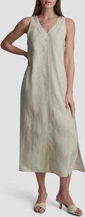 DKNY V-Neck Linen Maxi Dress in Natural at Nordstrom, Size X-Large