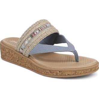 Life Stride Birdie Wedge Flip Flop in Natural Tan/Blue Multi at Nordstrom, Size 7.5
