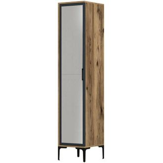 Dmora Armadio multiuso 1 anta Acrux, Pensile bagno o cucina, Armadio alto multifunzione, Mobiletto multiuso, 40x201h48 cm, Noce e Bianco, con imballo