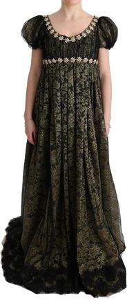 Dolce & Gabbana Womens Lace Evening Gown Embroidered Daisies - Black Silk - Size EU 36 (Womens)