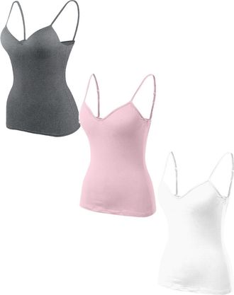 Generic 3Pcs Vest Top with Built in Bra UK for Women Basic Camisole Adjustable Spaghetti Strap Tank Tops Basic Layer Undershirts Sleeveless Cami Wirefree Supp