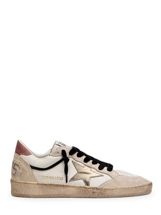 Golden Goose Low-Top Distressed White Leather Sneakers with Suede Overlays