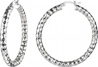 Gold & Honey Womens Diamond Cut Top Hoop Earrings In Silver