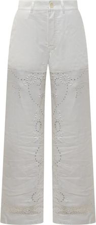 Marine Serre Wijde broek met borduursel - Dames - Wijde Broeken - Wit - M - Broeken