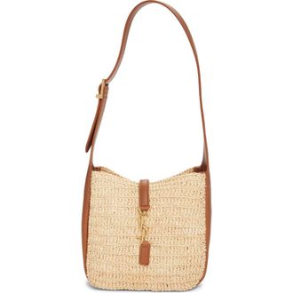Saint Laurent Baby Le 5 &Agrave; 7 Raffia & Leather Shoulder Bag in Naturel/Brick at Nordstrom