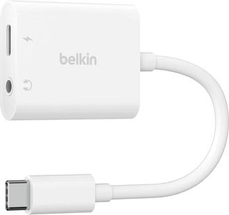 Belkin Rockstar 3.5mm Audio + Usb-c Charge Adapter - Whte