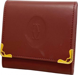 Cartier Bordeaux Leather Coin Purse/Coin Case (Pre-Owned)