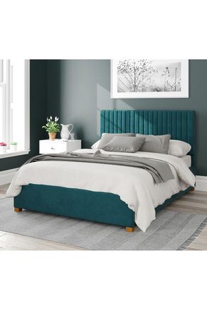 Aspire Home Accents Grant Upholstered Ottoman Storage Bed, Plush Velvet Fabric in Emerald | Size: Double