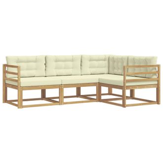vidaXL Conjunto De Sof&aacute;s De Exterior 3 Pcs Blanco Y Crema Poli&eacute;ster Vidaxl