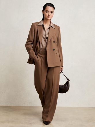 Reiss Tan Wool-blend Wide-leg Suit Trousers, 16R