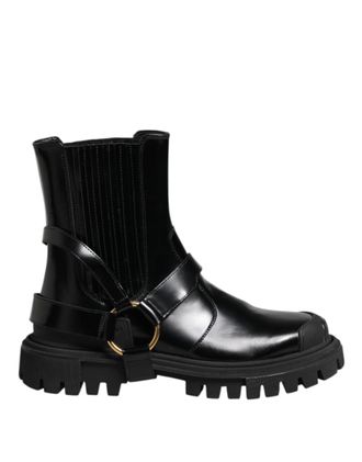 Dolce & Gabbana Black Leather Chelsea Men Short Boots Womens Shoes
