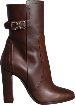 Dolce & Gabbana Bruine Leren Mid Calf Laarzen - Dames - Laarzen met Hak - Bruin - 35 EU - Leer - Schoenen