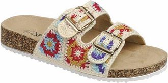Forever Link Womens Double Buckle Bacon Flat Sandals In Beige Multi