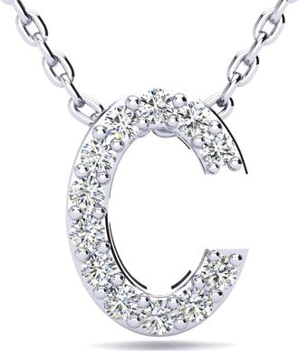 SuperJeweler Block Initial Necklace In Sterling Silver With Real Diamonds, With Free 18 Inch Chain