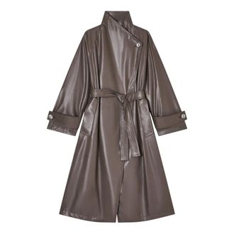 Emporio Armani Jassen, Dames, Bruin, M, Katoen, Gecoate Trenchcoat van Stof