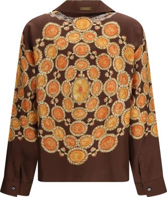 Versace Womens Chain Print Buttoned Shirt Chocolate+amber Fabric